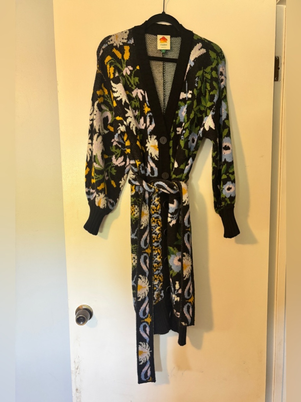 Farm Rio Floral Knit Belted Cardigan, Size S